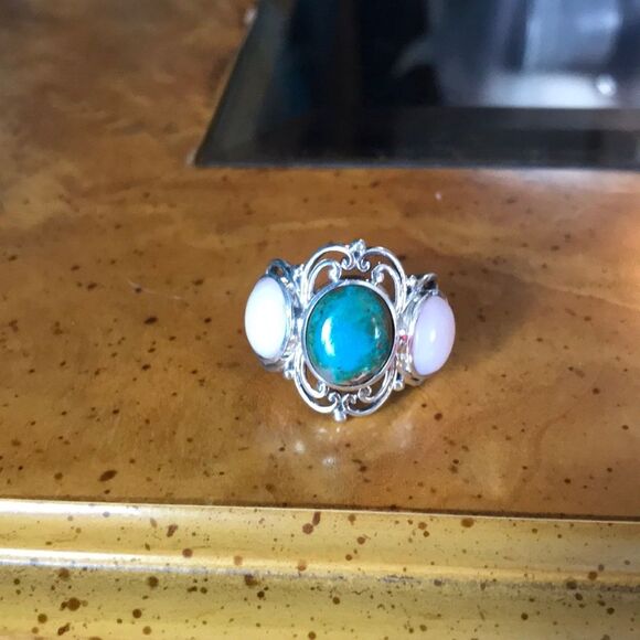 Natural Pink Opal Opalina Sterling Silver Ring Size 6 - Picture 2 of 6